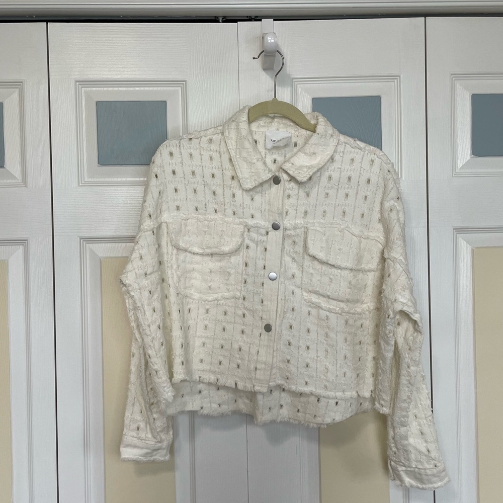 Le Lis‎ Cream Textured Soft Eyelet Cotton Jean Style Jacket Sz M